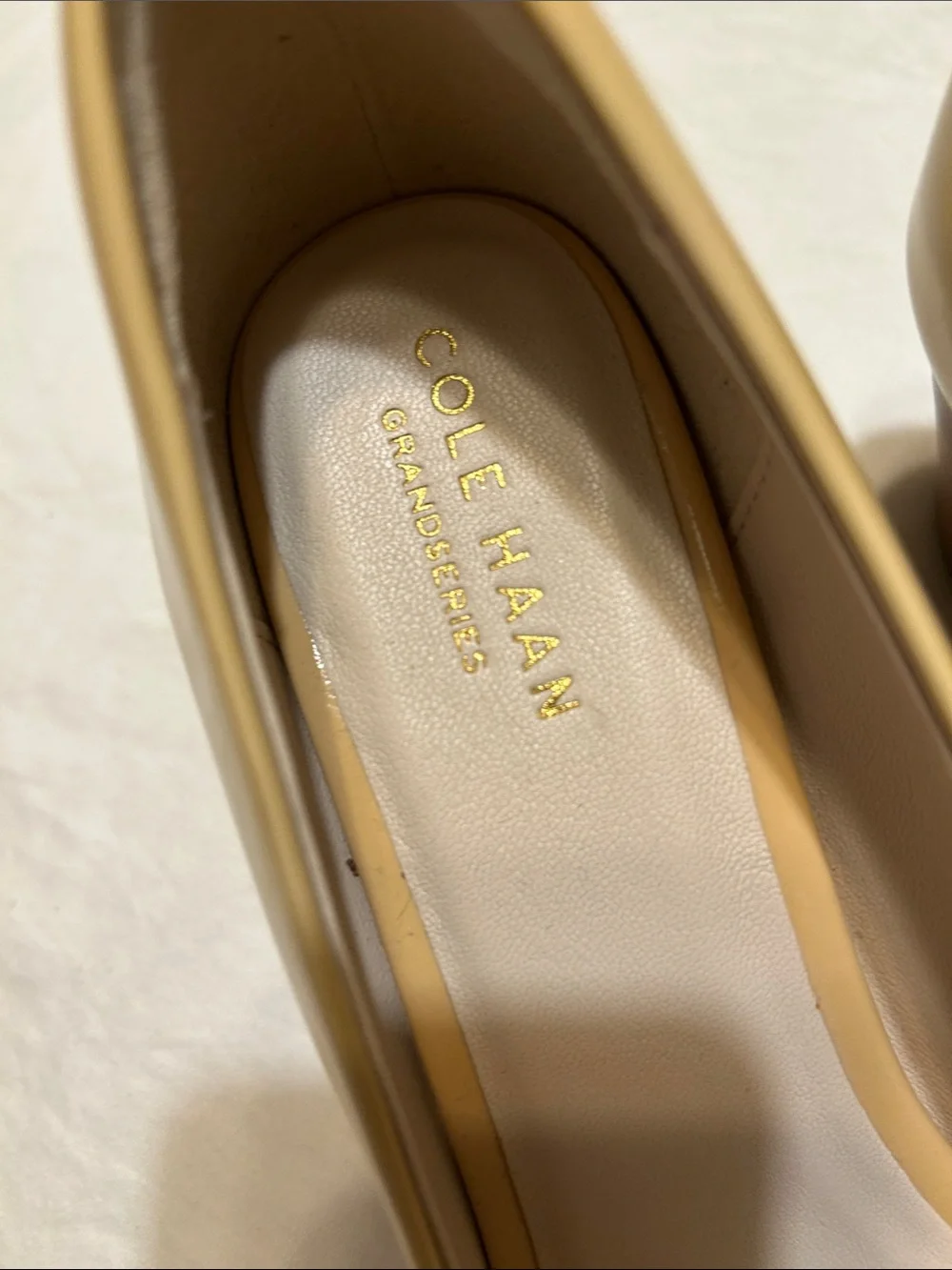 Cole Haan Beige Patent Leather Peep-Toe Heels